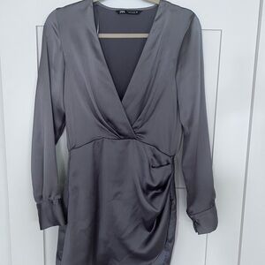 Zara Charcoal Satin Dress